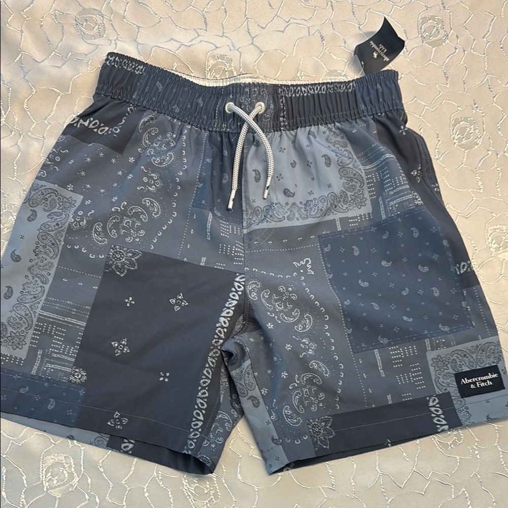 Abercrombie & Fitch paisley boys Blue Swim Shorts 9/10